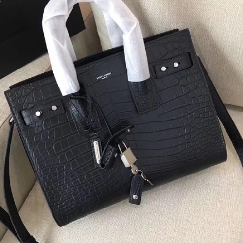 Klasyczna torba Sac De Jour Yves Saint Laurent ze skóry krokodyla Y398709 czarna