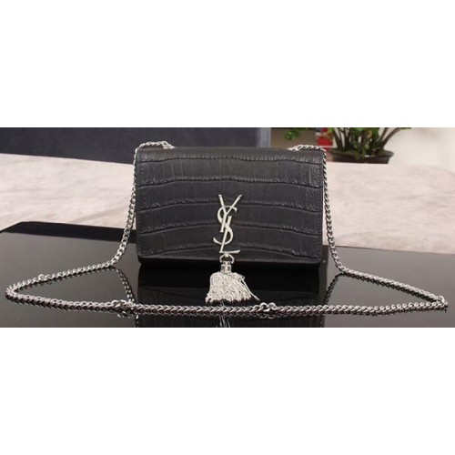 Yves Saint Laurent Torba na ramię ze skóry krokodyla 1311224 Czarna