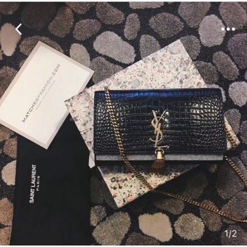 Torba na ramię Yves Saint Laurent ze skóry krokodyla 1456 czarno-złota