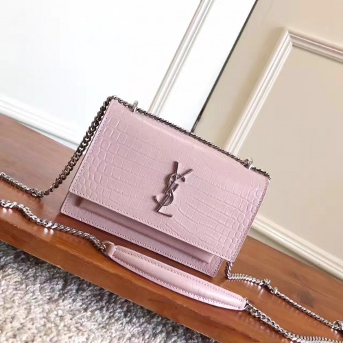 Yves Saint Laurent Cross-body Croco Original Leather Shoulder Bag Y8606 Pink