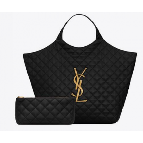 Yves Saint Laurent ICARE MAXI TORBA NA ZAKUPY Z PIKOWANEJ SKÓRY JAGNIĘCEJ 698651 Czarna