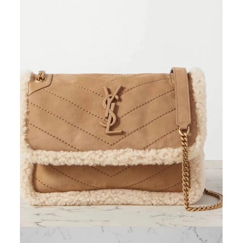 Yves Saint Laurent IN Kaszmir i gładka skóra Y533037 brązowy