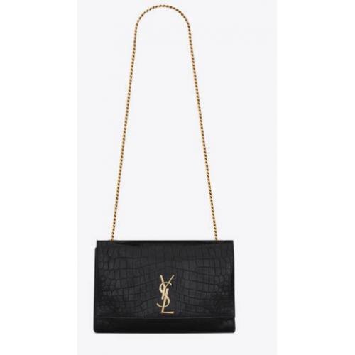 Yves Saint Laurent KATE MEDIUM REVERSIBLE Z ZAMSZU I SKÓRY TŁOCZONEJ W KROKODYLA 55380424