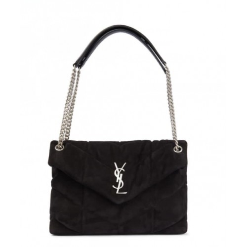 Yves Saint Laurent LOULOU PUFFER BAG SUEDE Y577476 Czarny