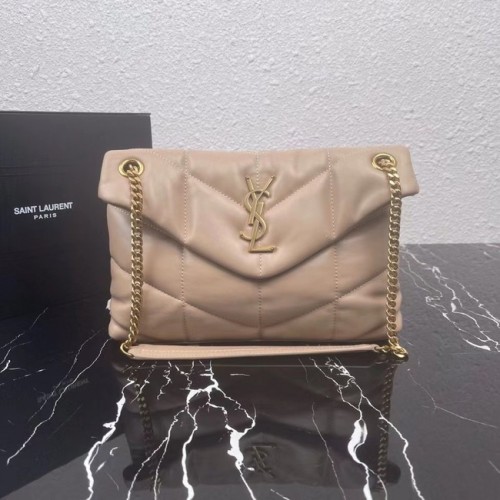 Yves Saint Laurent LOULOU PUFFER MAŁA TOREBKA Z PIKOWANEJ SKÓRY JAGNIĘCEJ 577476 ANEMONE morelowy