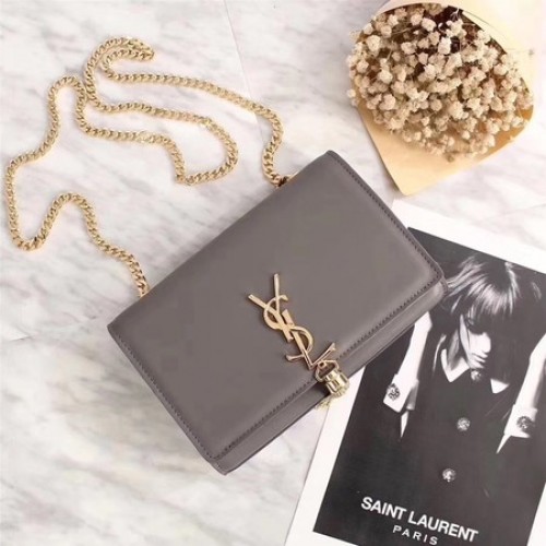 Yves Saint Laurent Skórzana torba na ramię Y311227 Szara