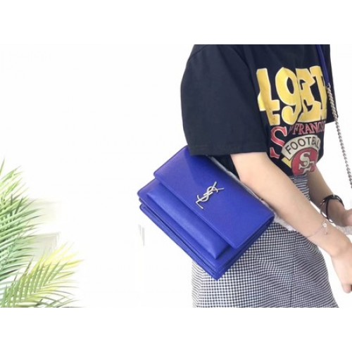 Yves Saint Laurent Skórzana torba na ramię Y8005 Niebieska