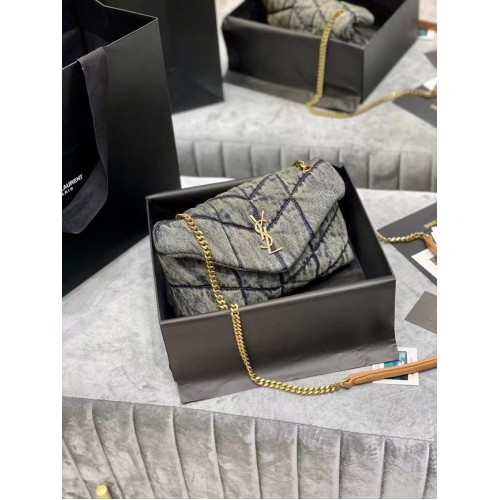 Yves Saint Laurent Loulou Puffer Mała Torebka Jeansowa 620333 Niebieska