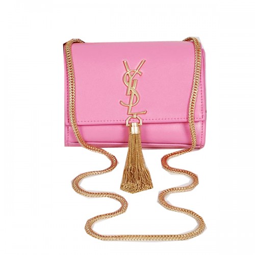 Różowa torba na ramię typu cross-body Yves Saint Laurent MINI z monogramem
