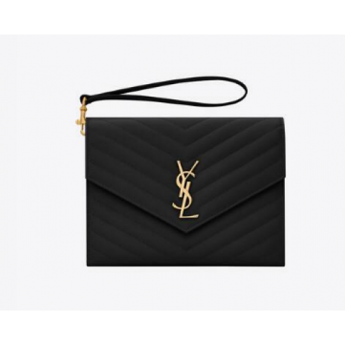 Kopertówka Yves Saint Laurent MONOGRAM z pikowanej skóry tłoczonej w kolorze grain de poudre 617662 w kolorze czarnym
