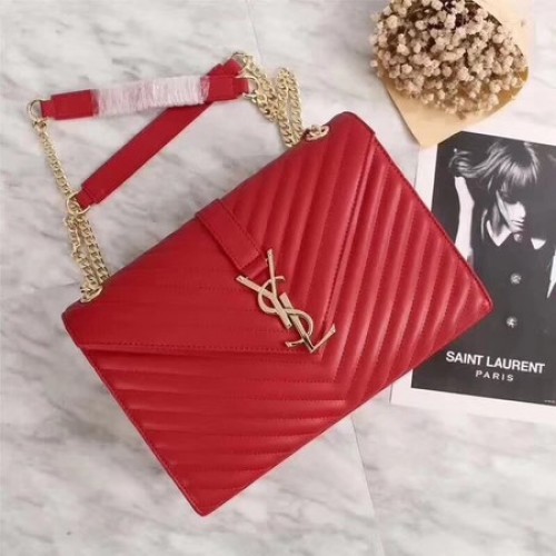 Yves Saint Laurent MONOGRAMME Torba na ramię ze skóry cielęcej 26588 Czerwona
