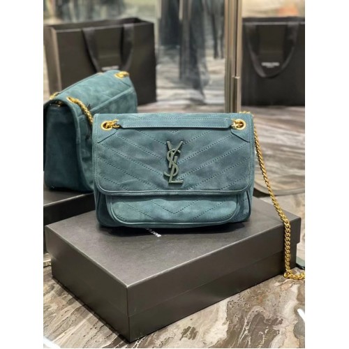 Yves Saint Laurent NIKI BABY W PIKOWANEJ SKÓRZE ZAMSZOWEJ 498894 niebieski