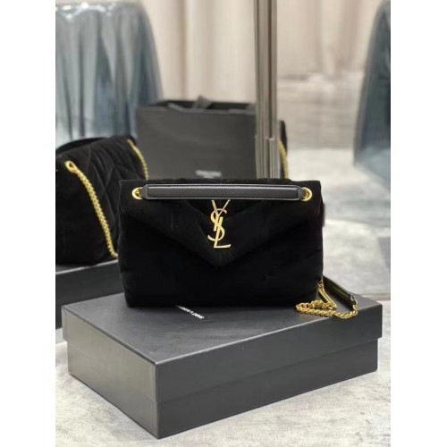 Yves Saint Laurent MAŁA TOREBKA PIKOWANA Z VELOUIS VUITTON I SKÓRY JAGNIĘCEJ 747627 czarna