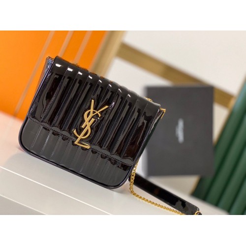 Yves Saint Laurent Lakierowana Oryginalna Skórzana Duża Torebka Vicky 532595 Czarna