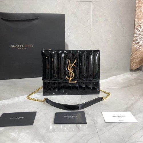 Yves Saint Laurent Lakierowana Oryginalna Skórzana Torba na Ramię Y554125 Czarna