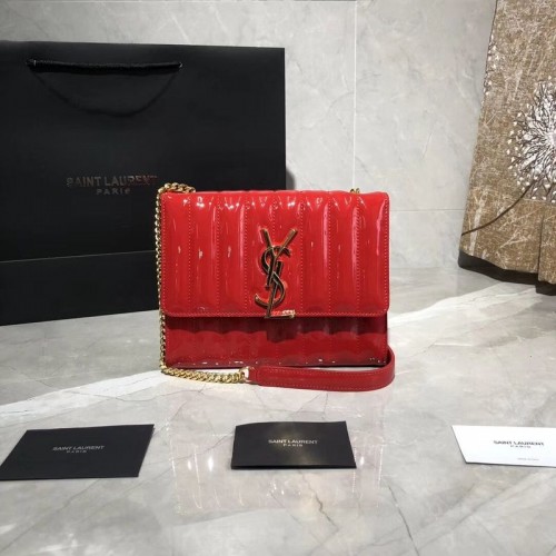 Yves Saint Laurent Lakierowana Oryginalna Skórzana Torba na Ramię Y554125 Czerwona