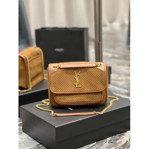 Yves Saint Laurent SMALL NIKI SMALL Z MARSZCZONEGO ZAMSZU W STYLU VINTAGE Y653151 BRĄZOWY