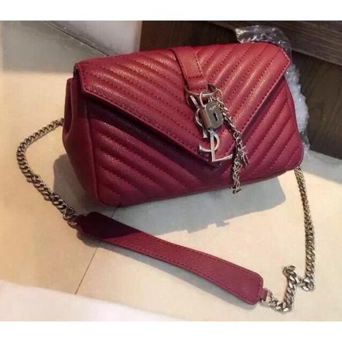 Yves Saint Laurent Mała klasyczna torebka z klapką i monogramem Y20167 Burgundy