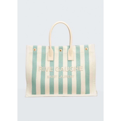 Torba na zakupy Yves Saint Laurent TWEED I SKÓRA JAGNIĘCA Y677922 jasnoniebieska