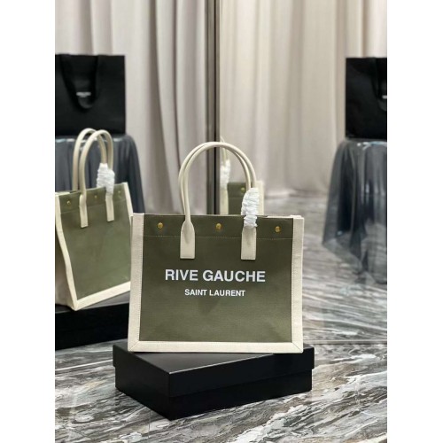 Torba na zakupy Yves Saint Laurent TWEED AND LAMBSKIN Y677943 zielono-biała