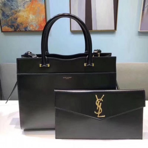 Yves Saint Laurent UPTOWN Torba z uchwytem górnym Oryginalna skóra cielęca 557653 Czarna