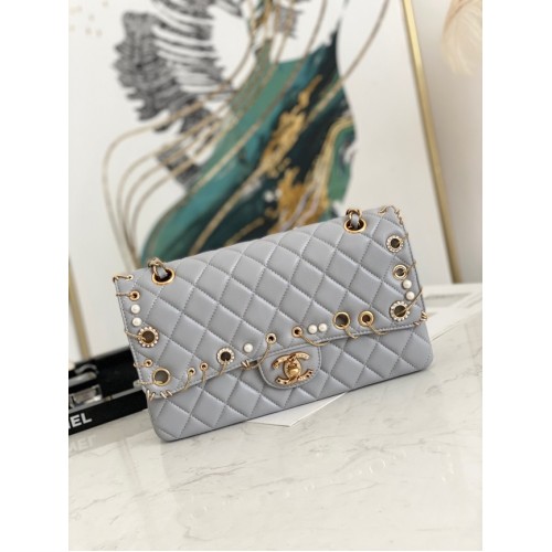 torebka chanel classic lambskingold metal as1112 szara
