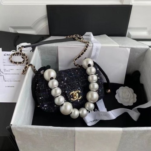 torebka Chanel z klapką Tweed 0593 czarna