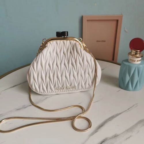 Miu Miu Matelasse Nappa Leather Shoulder Bag 5BB016L White