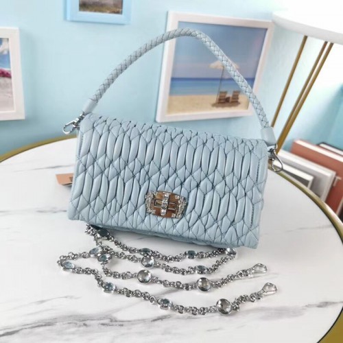 Miu Miu Matelasse Nappa Leather Shoulder Bag 5BP012M jasnoniebieski