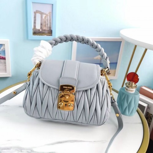 Miu Miu Matelasse Nappa Leather Shoulder Bag 5BD188 light blue